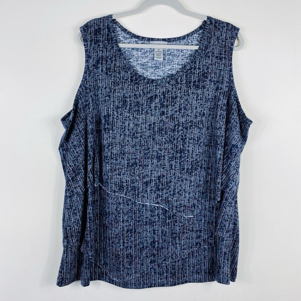 Catherines Tank Top 2X 22 24 Scoop Neck Sleeveless Tiered Navy Blue